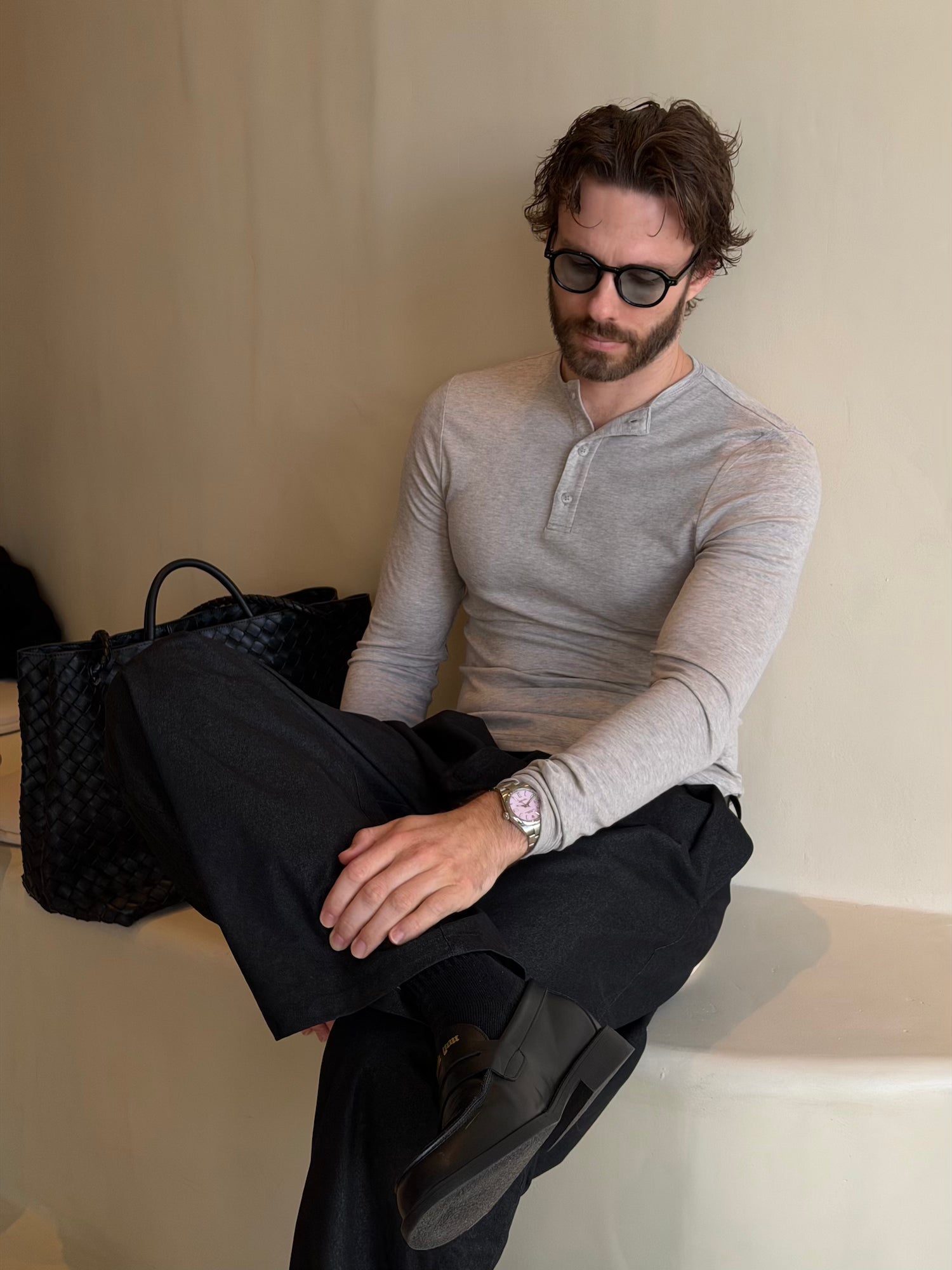 UNISEX GREY SMOKE HENLEY H-03