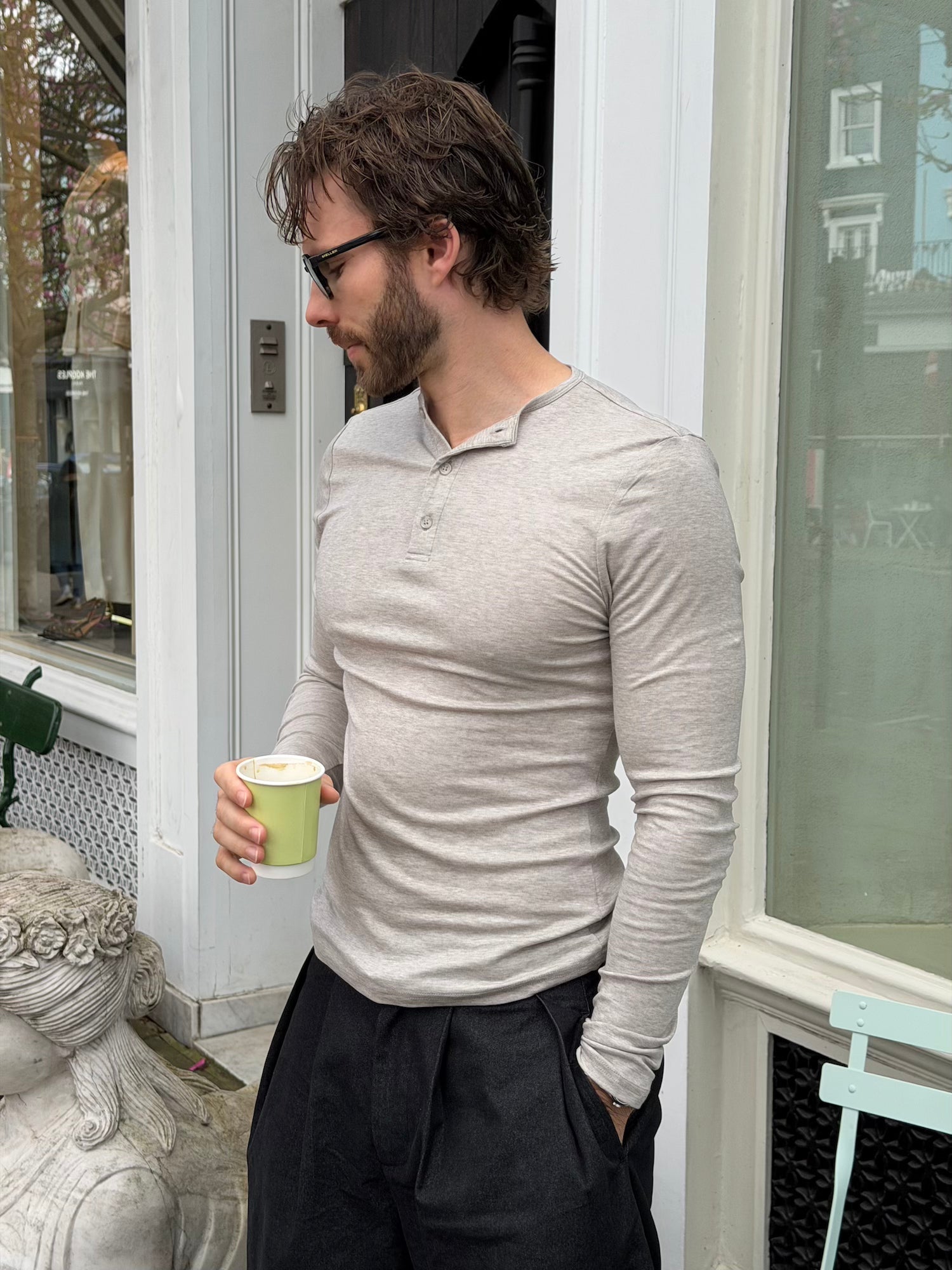 UNISEX GREY SMOKE HENLEY H-03